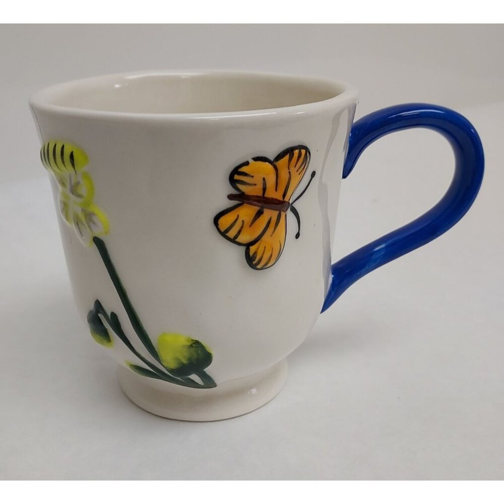 Anthropologie Faye Icon Mug Coffee Cup Floral Caterpillar Butterfly Replacement